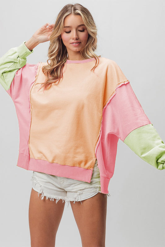 BiBi Washed Color Block Sweatshirt