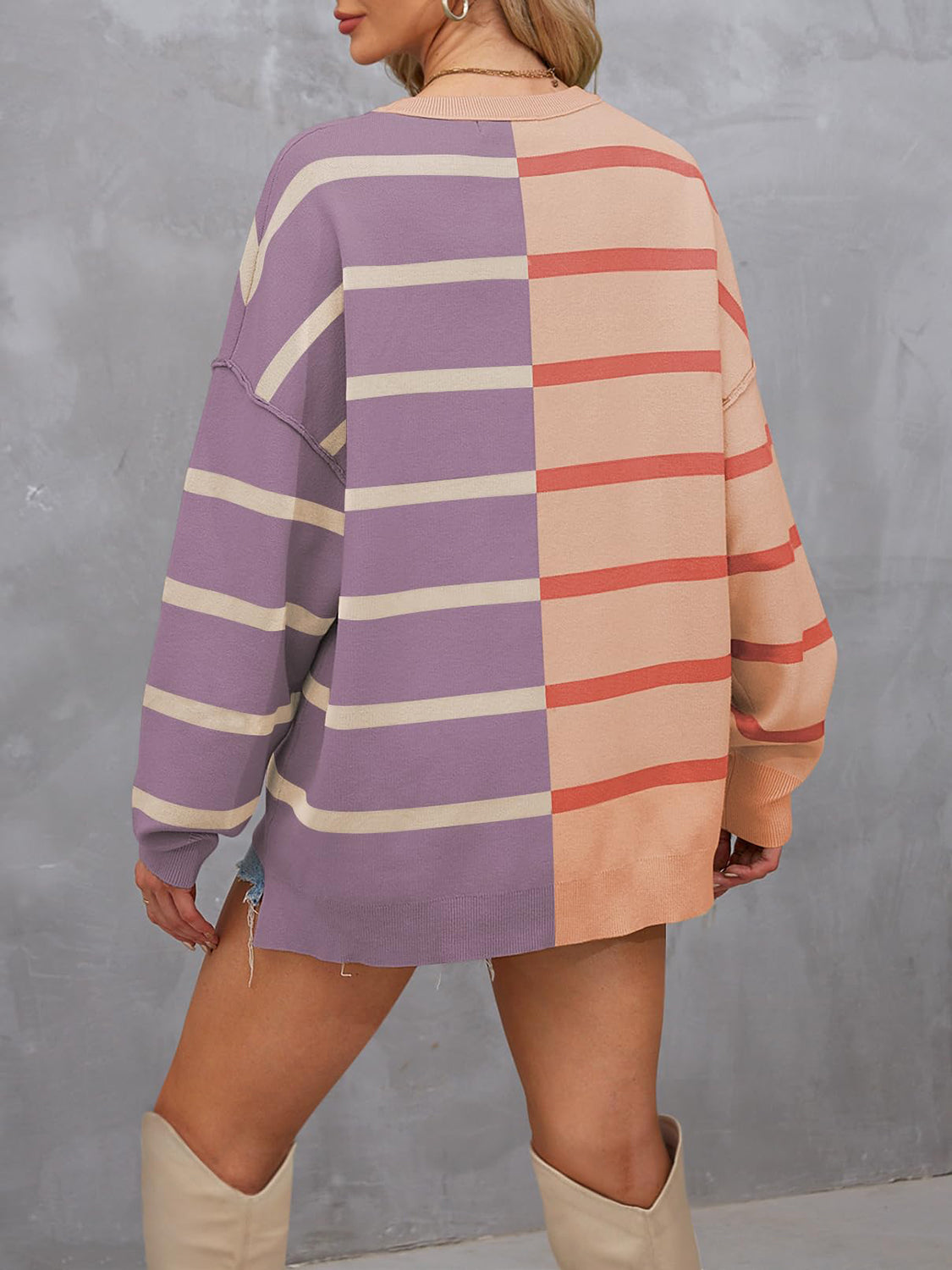 Striped Round Neck Long Sleeve Sweater