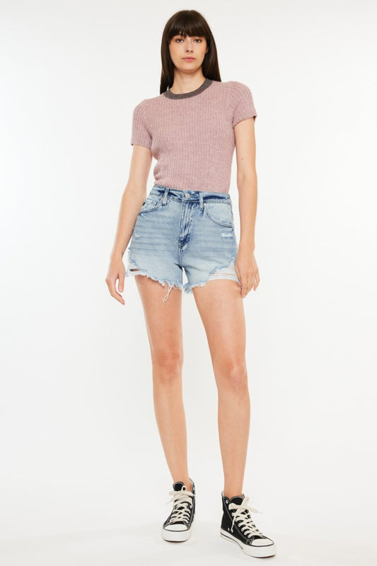 Kancan Distressed High Waist Denim Shorts