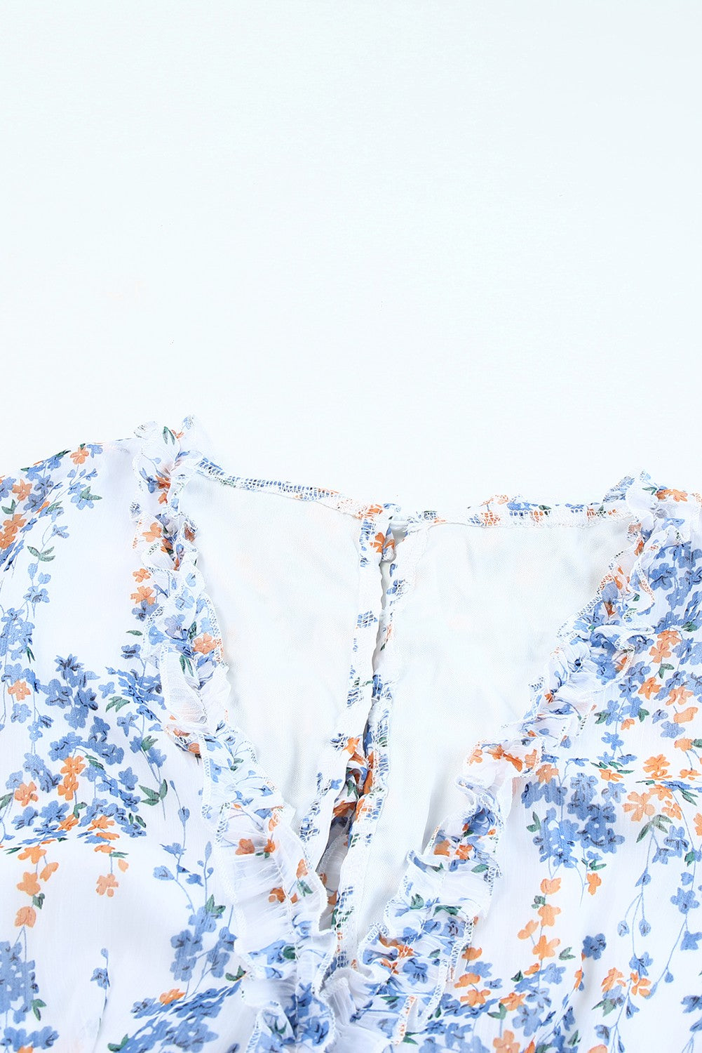 Blue Ruffle Detailing Open Back Floral Dress