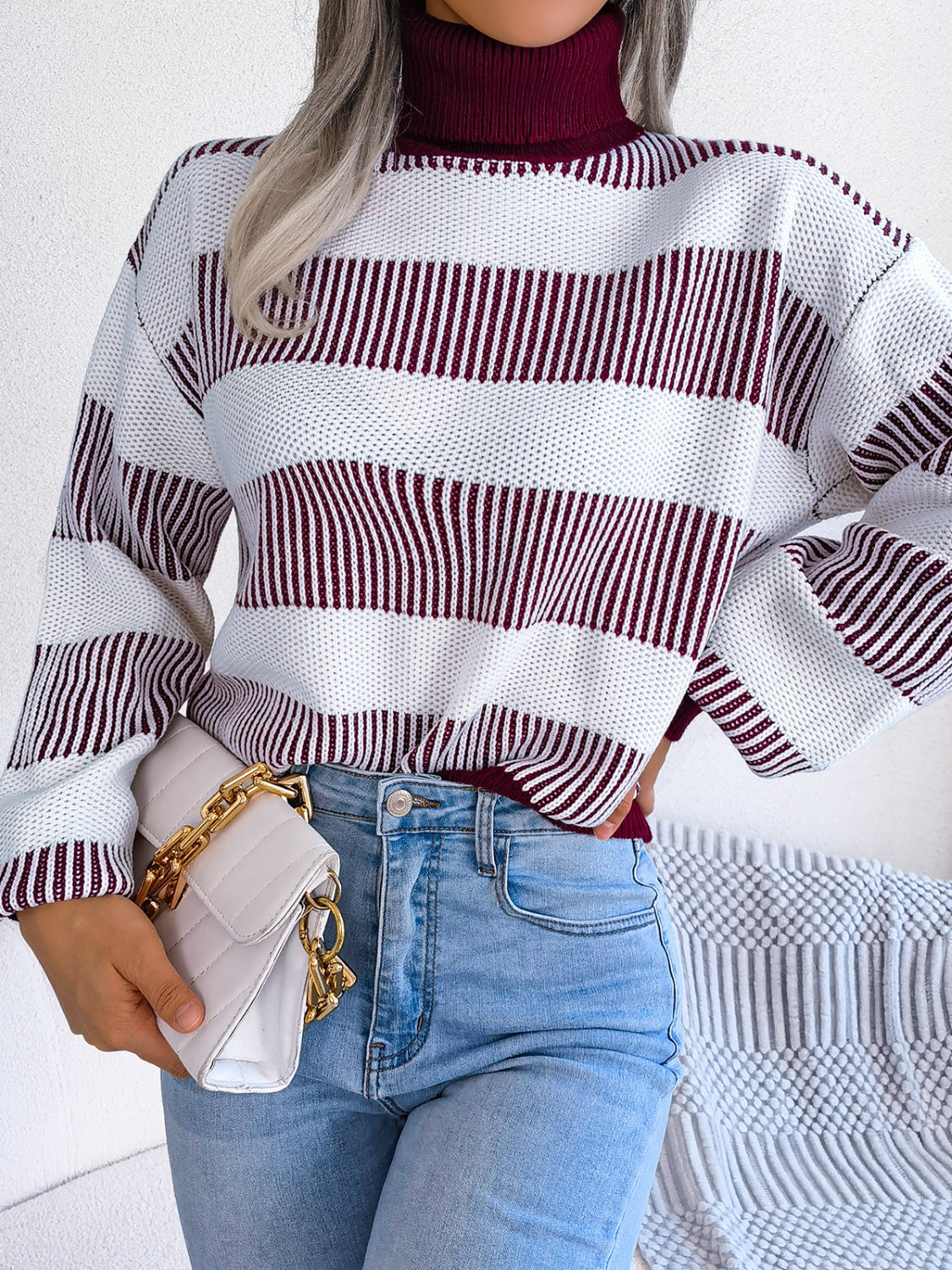 Striped Turtleneck Long Sleeve Sweater