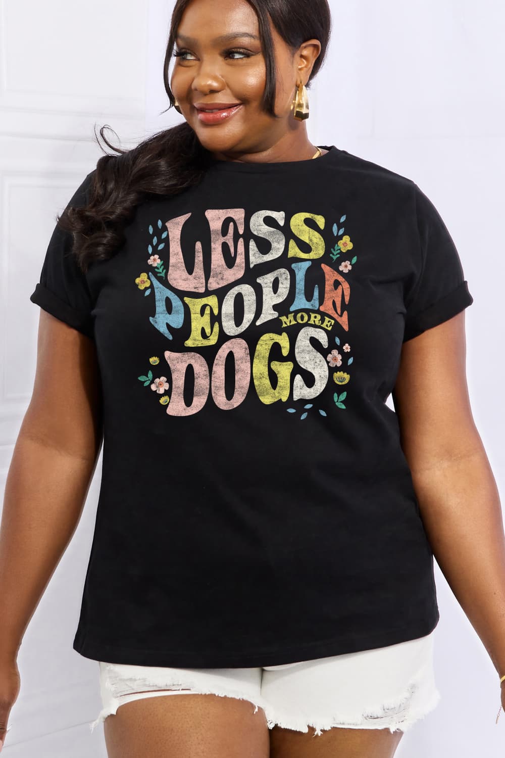 Simply Love Full Size LESS PEOPLE MORE DOGS Graphic Cotton T-Shirt